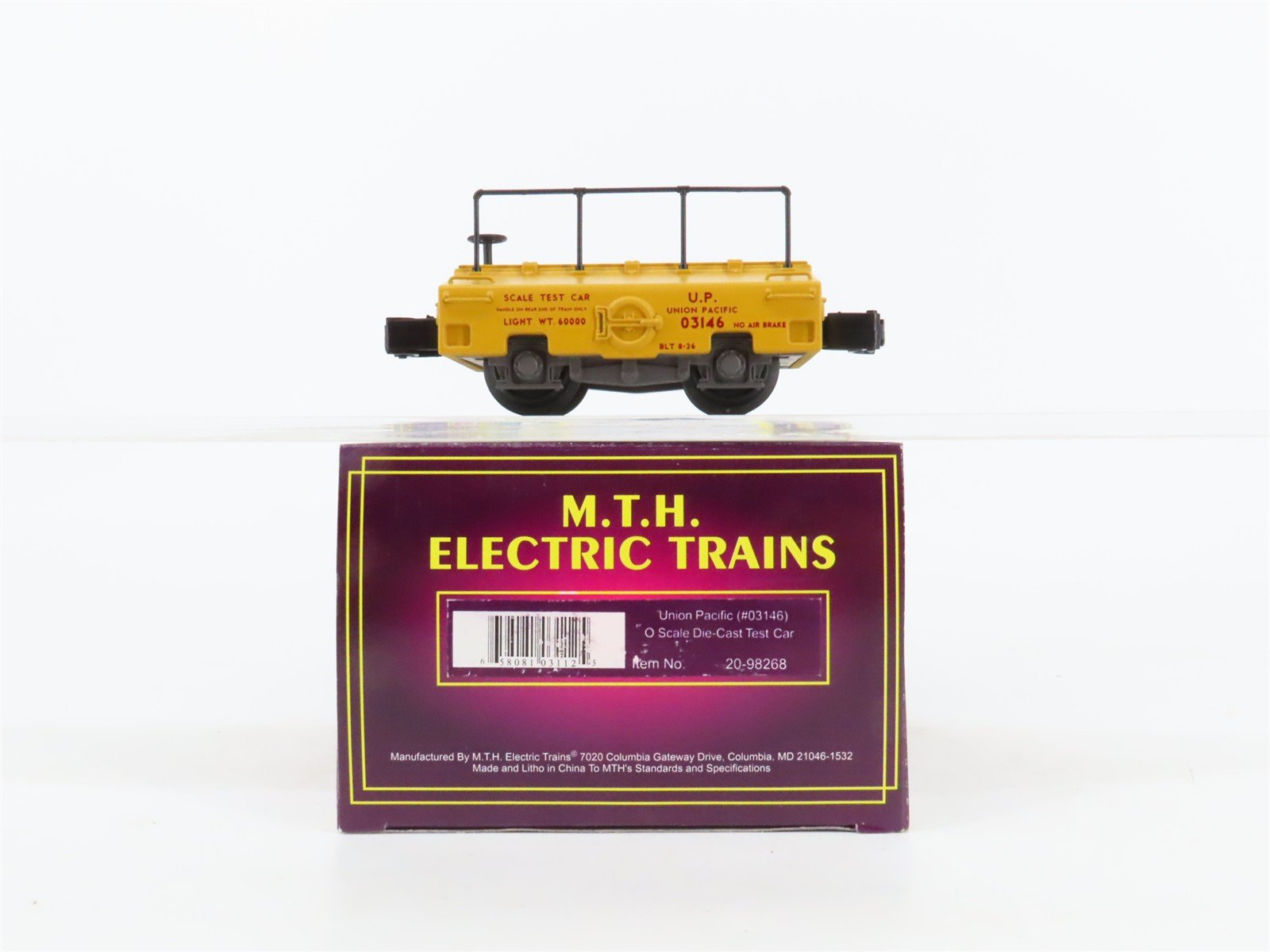 O Gauge 3-Rail MTH Die-Cast 20-98268 UP Union Pacific Scale Test Car #03146