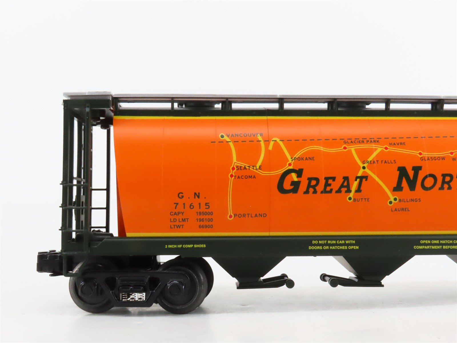 O27 Gauge 3-Rail MTH RailKing 30-75176 GN Empire 4-Bay Cylindrical Hopper #71615