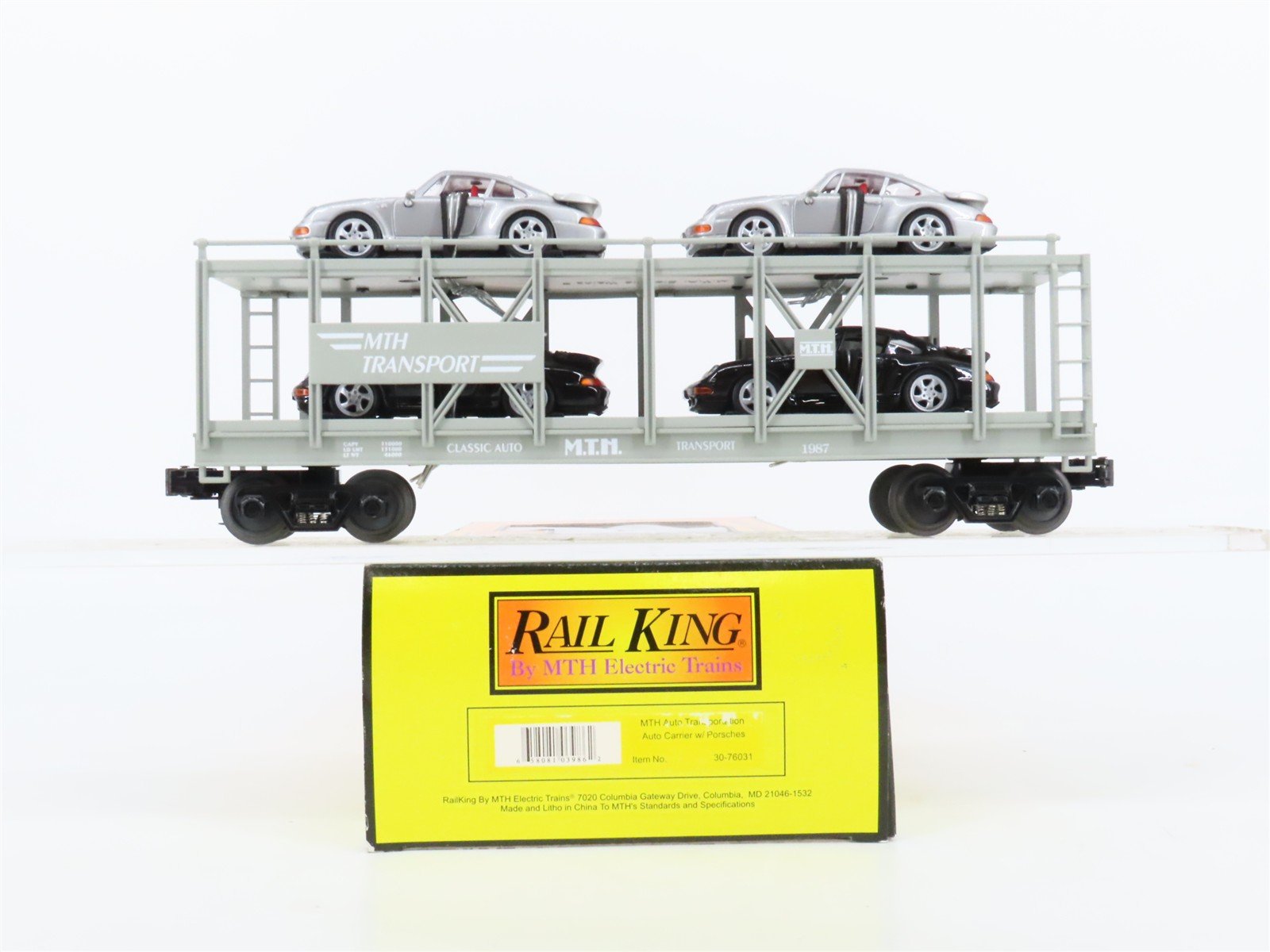 O27 Gauge 3-Rail MTH RailKing 30-76031 Classic Auto Carrier #1987 w/ Porsches