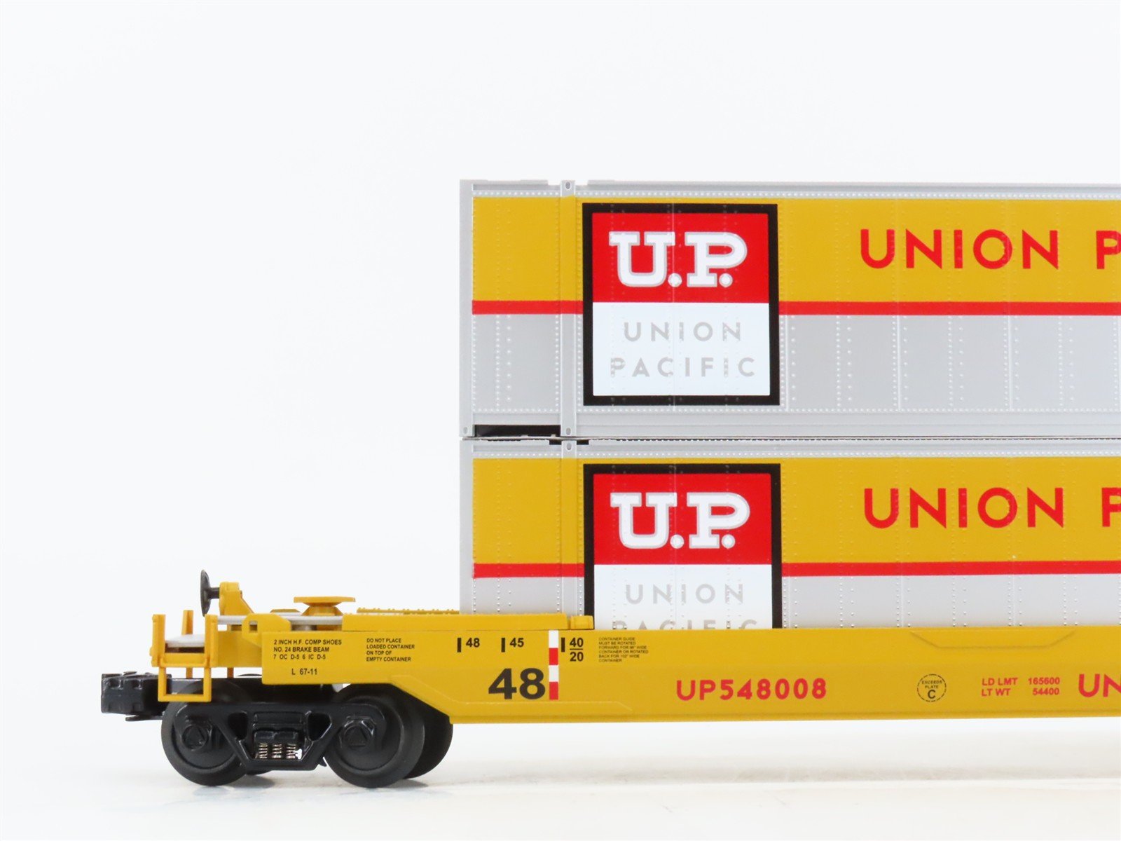 O27 Gauge 3-Rail MTH RailKing 30-76063 UP Husky Stack Car #548008 w/ Containers