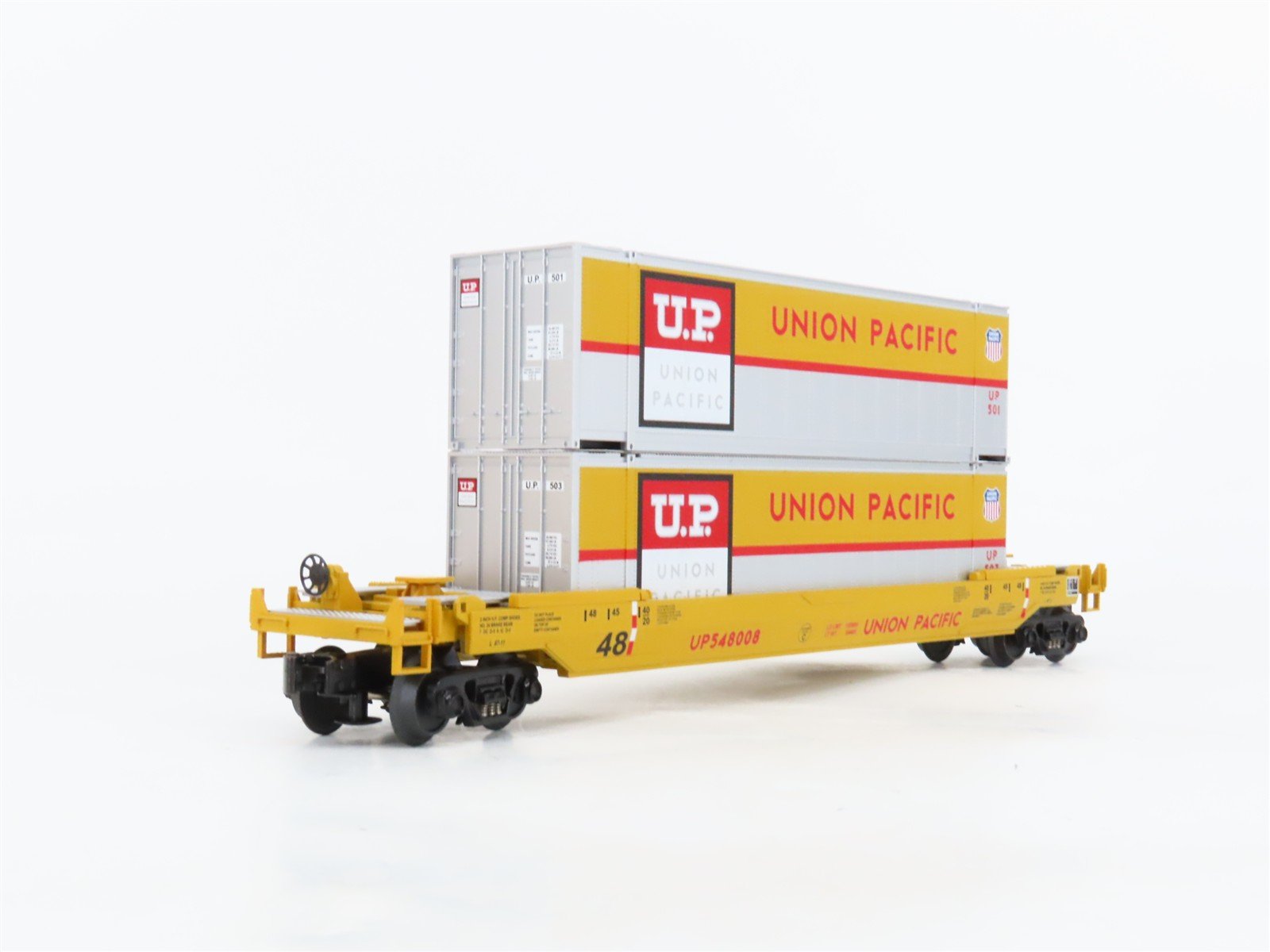 O27 Gauge 3-Rail MTH RailKing 30-76063 UP Husky Stack Car #548008 w/ Containers