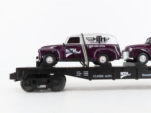 O27 Gauge 3-Rail MTH RailKing 30-76002 Flat Car #2001 w/ Ertl '51 Panel Vans