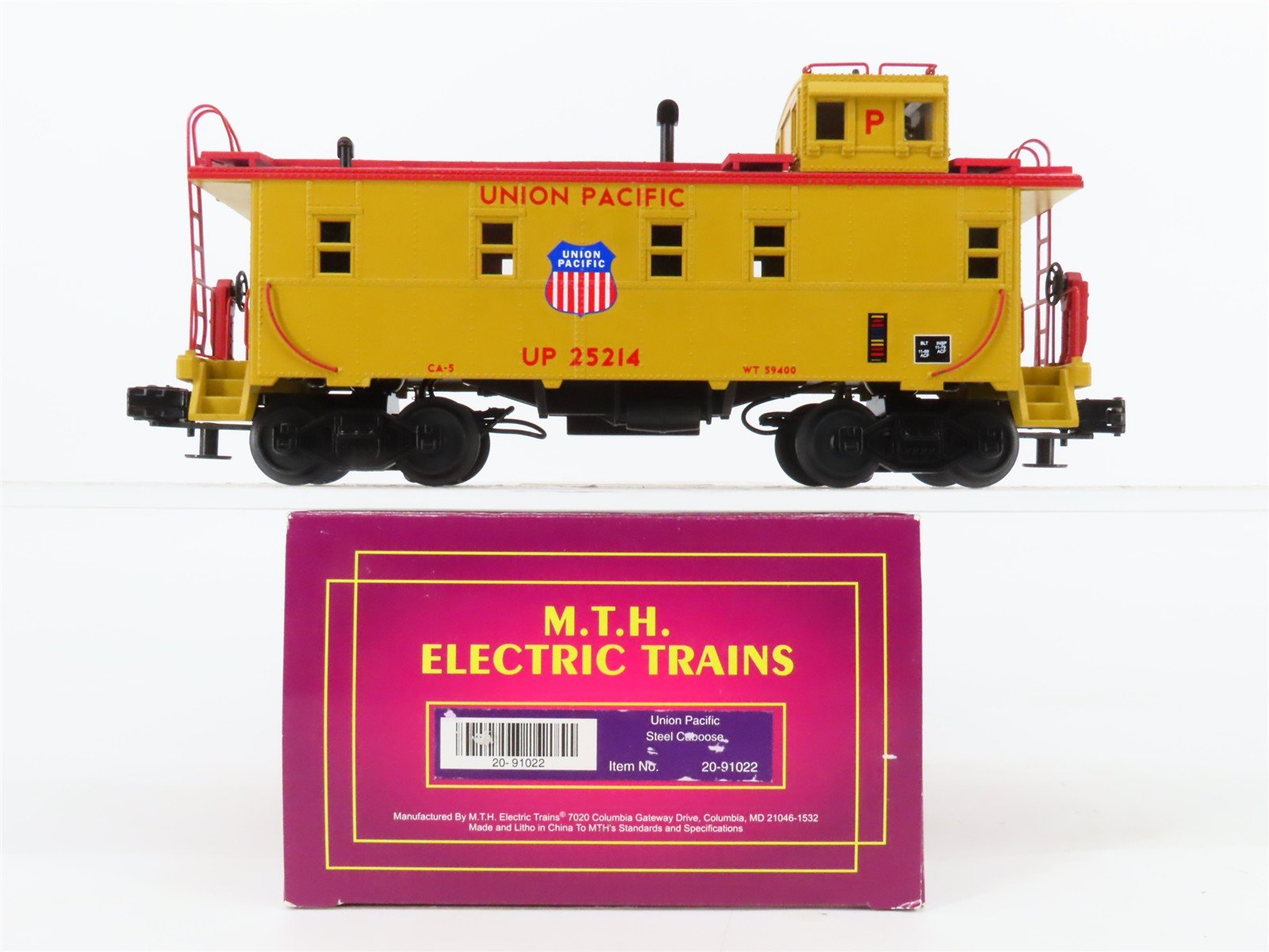 O Gauge 3-Rail MTH 20-91022 UP Union Pacific Offset Cupola Steel Caboose #25214