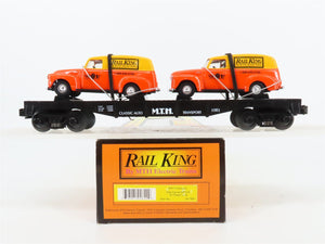 O27 Gauge 3-Rail MTH RailKing 30-7681 Flat Car #1951 w/ Ertl '51 Panel Vans