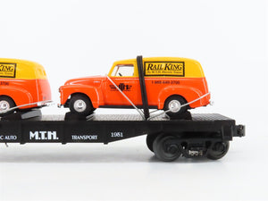O27 Gauge 3-Rail MTH RailKing 30-7681 Flat Car #1951 w/ Ertl '51 Panel Vans