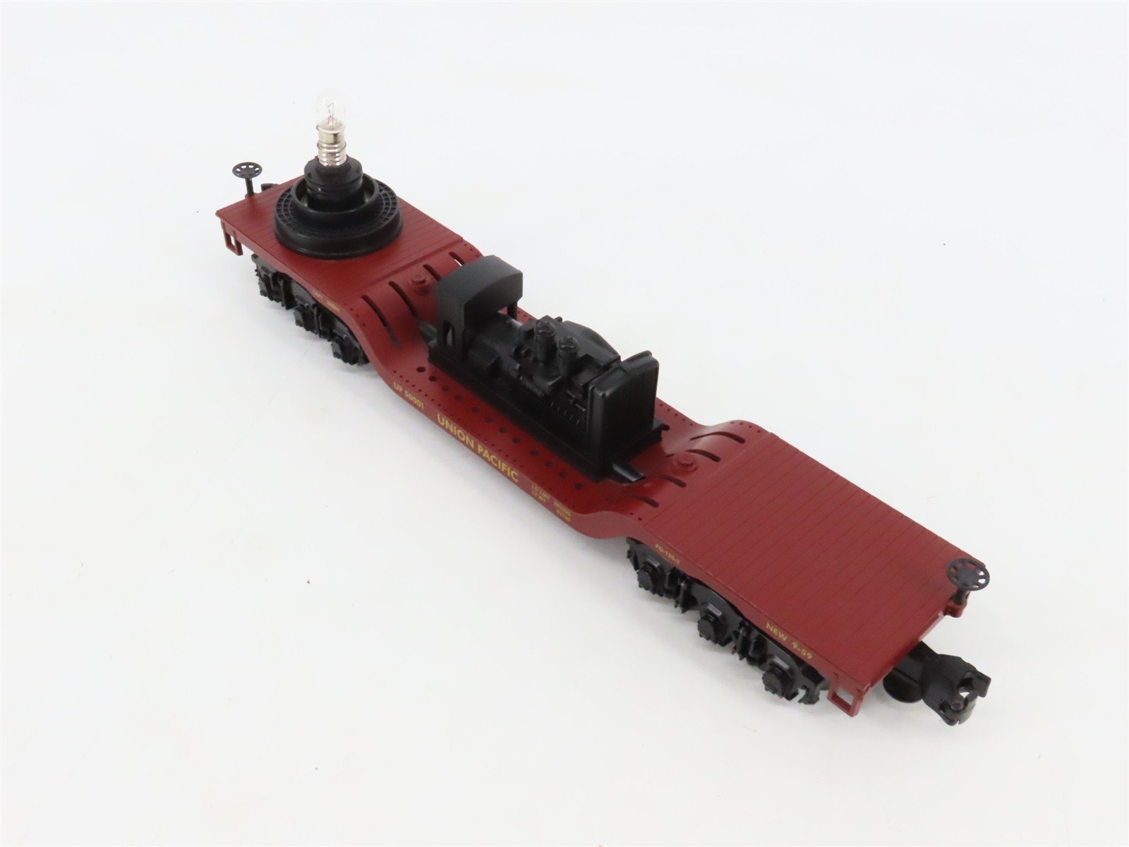 O27 3-Rail MTH RailKing 30-7915 UP Depressed Center Searchlight Flat Car #50001