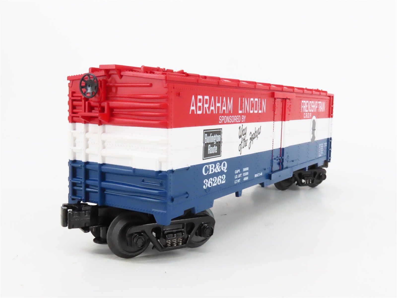 O27 3-Rail MTH RailKing 30-7834 CB&Q Abraham Lincoln Friendship Train Reefer