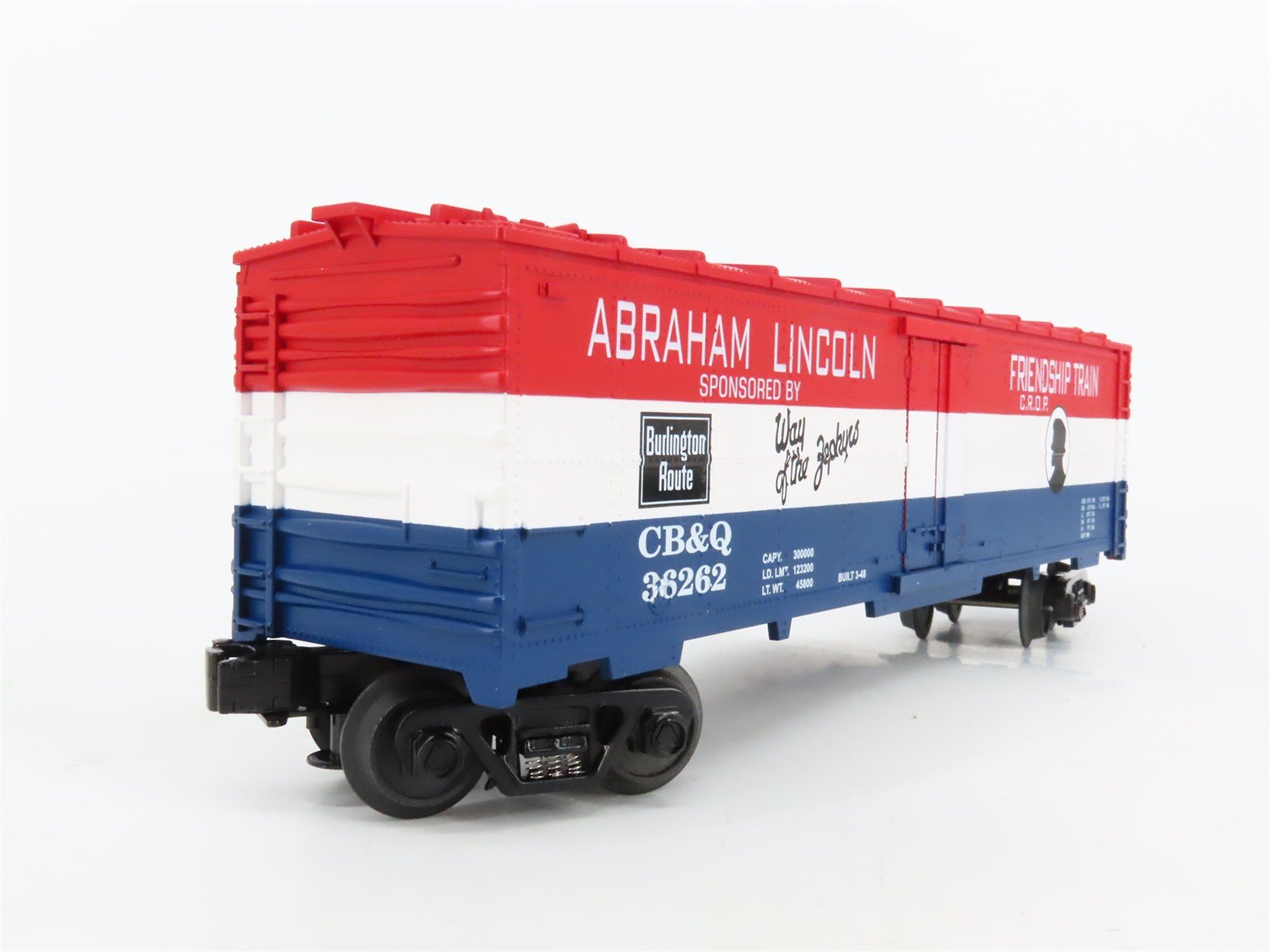 O27 3-Rail MTH RailKing 30-7834 CB&Q Abraham Lincoln Friendship Train Reefer