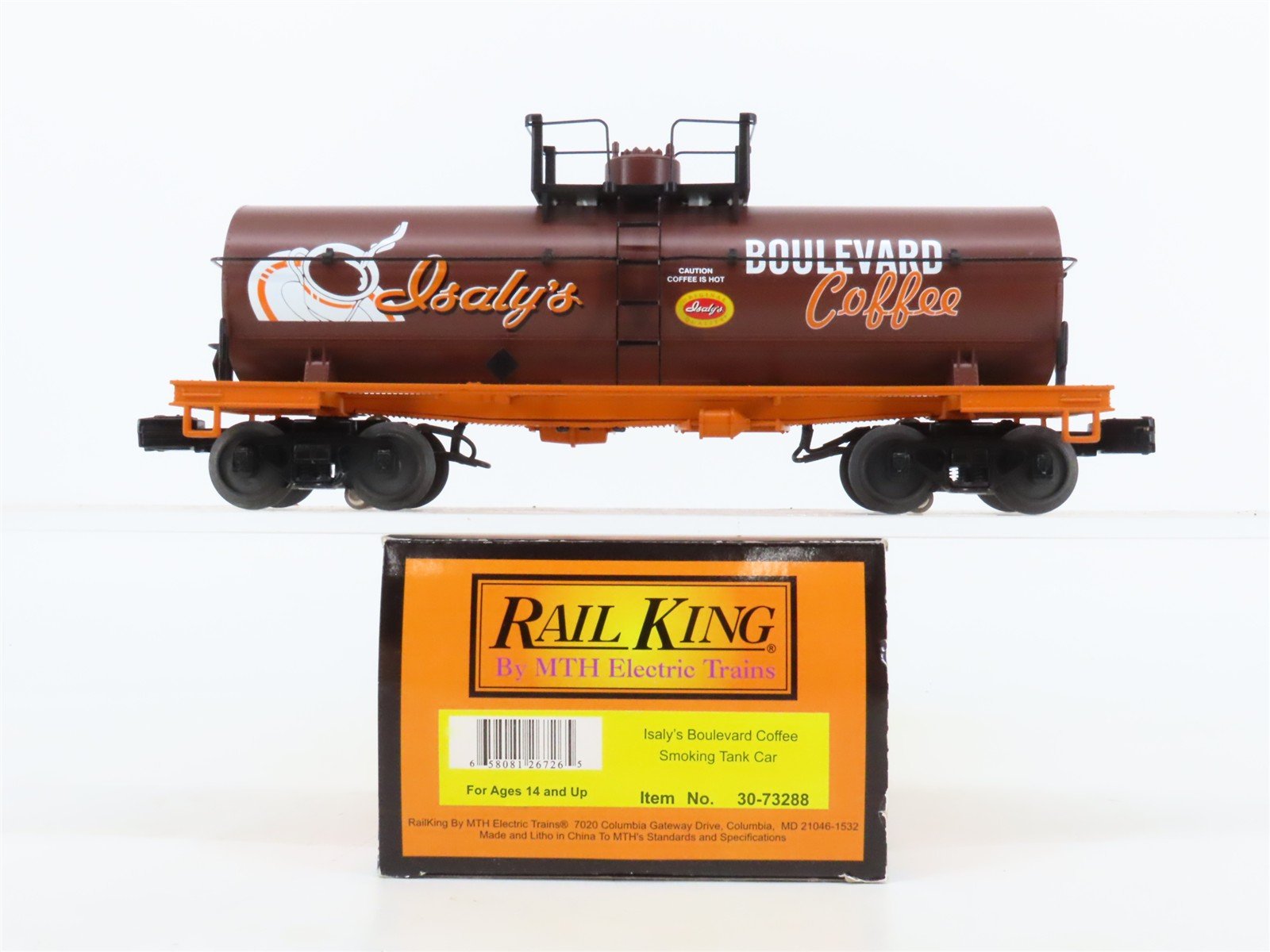 O27 Gauge 3-Rail MTH RailKing 30-73288 Isaly's Boulevard Coffee Tank Car w/Smoke