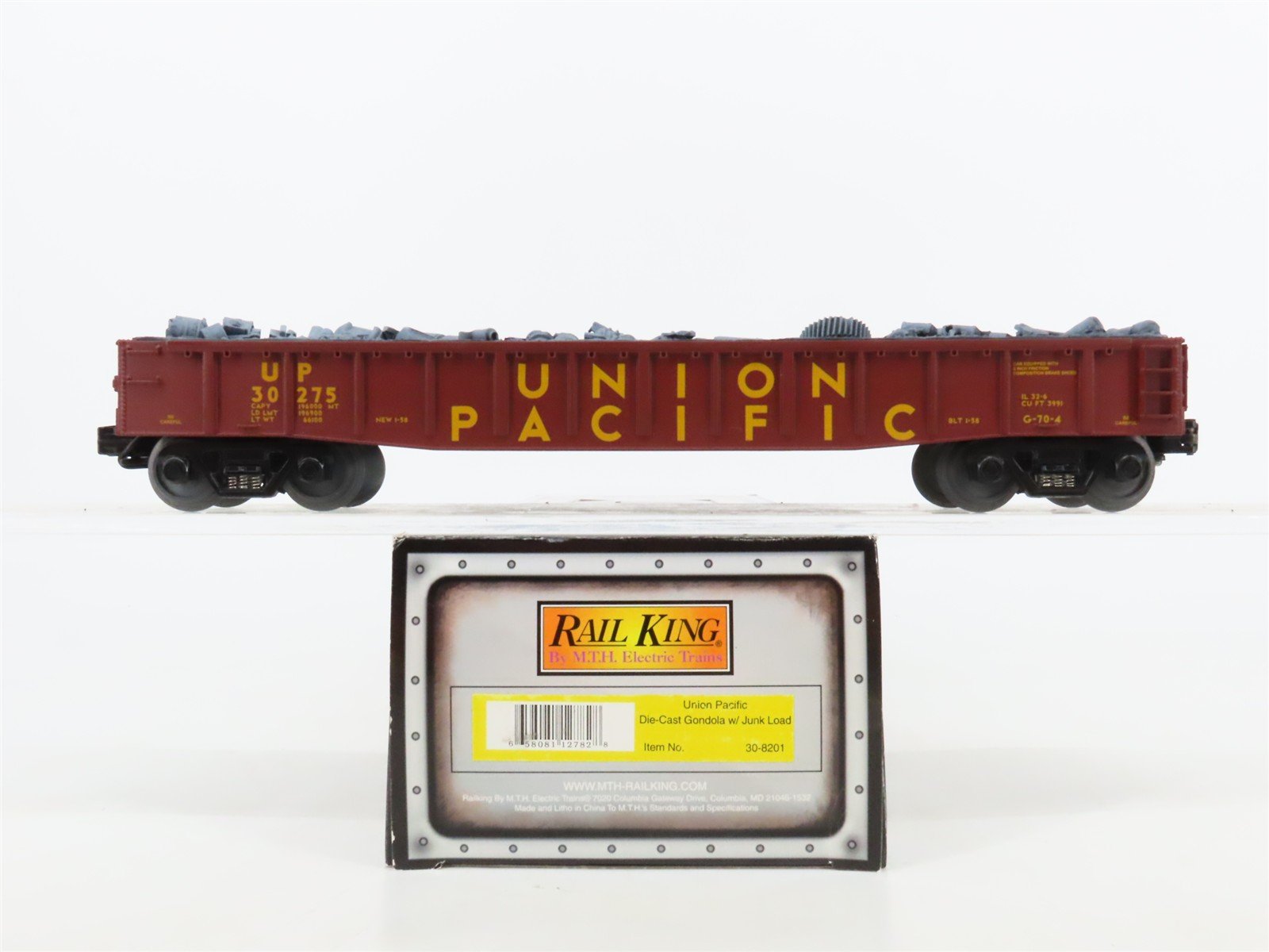 O27 3-Rail MTH RailKing 30-8201 UP Union Pacific Gondola #30275 w/ Junk Load
