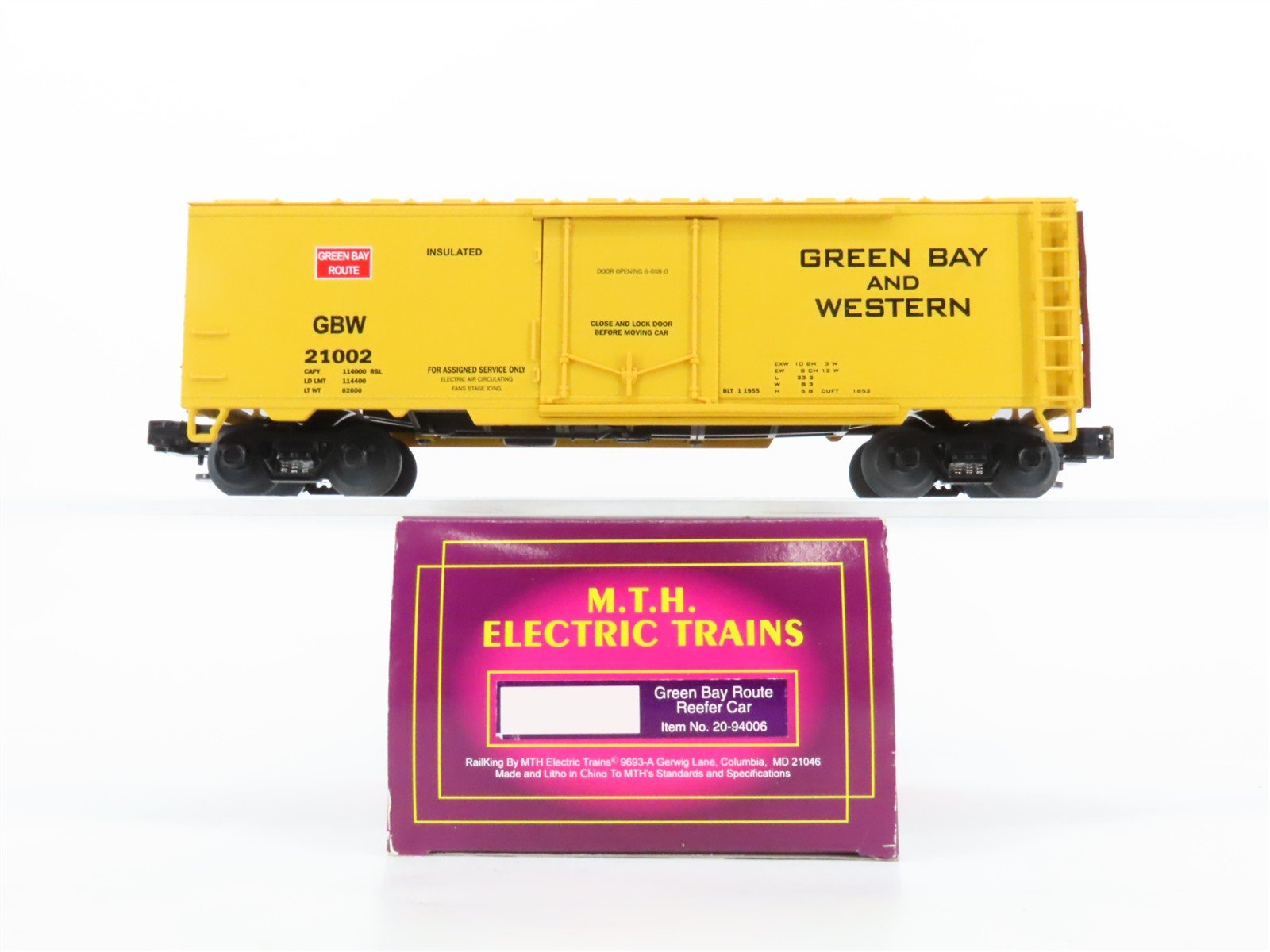 O Gauge 3-Rail MTH 20-94006 GBW Green Bay Route Steel Reefer #21002