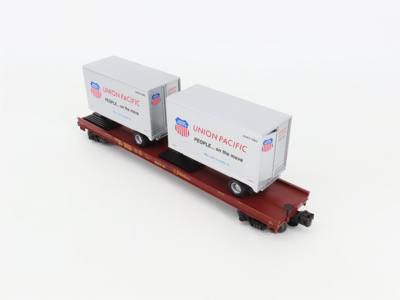O Gauge 3-Rail MTH 20-98171 UP Union Pacific TOFC Flat Car #57256 w/20' Trailers