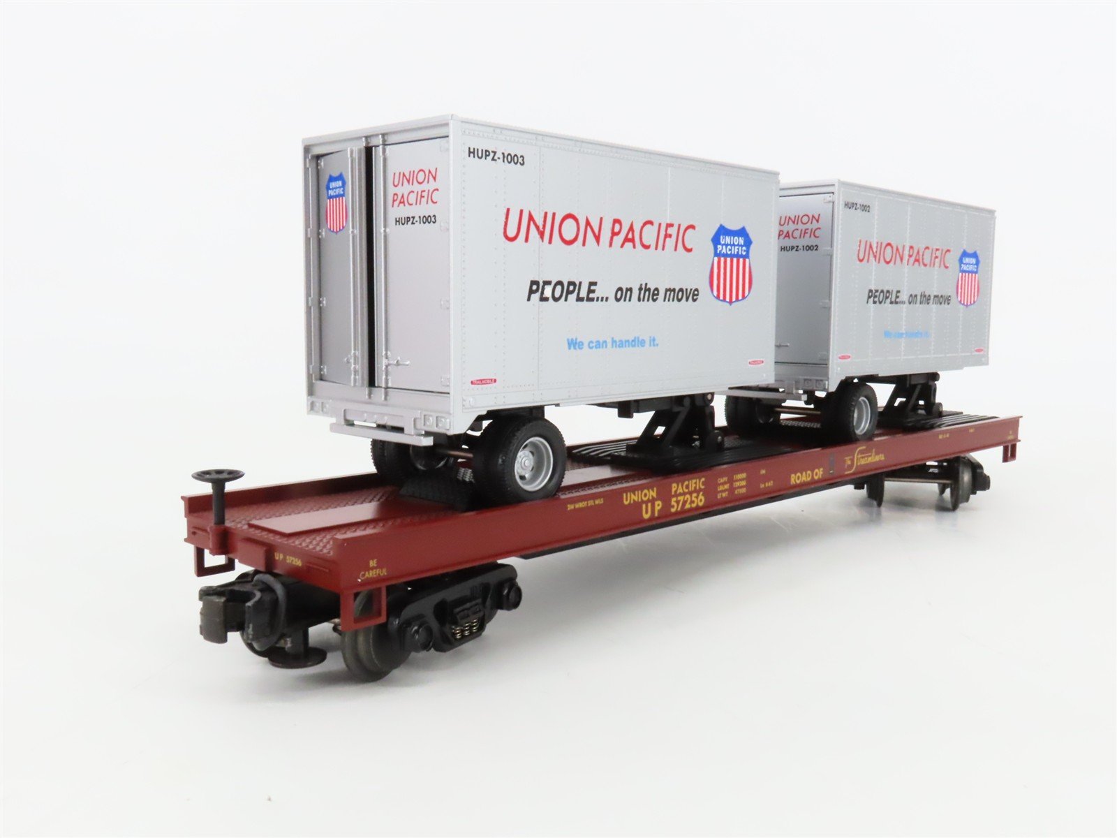 O Gauge 3-Rail MTH 20-98171 UP Union Pacific TOFC Flat Car #57256 w/20' Trailers
