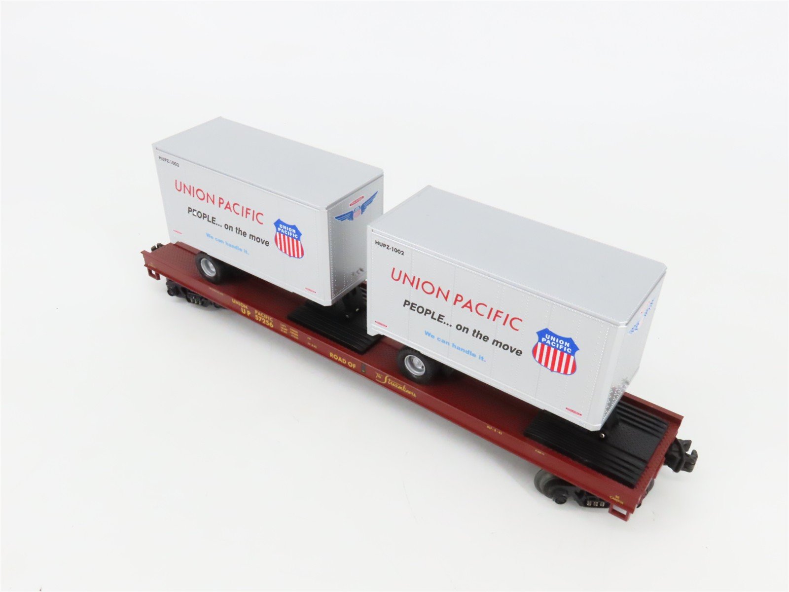 O Gauge 3-Rail MTH 20-98171 UP Union Pacific TOFC Flat Car #57256 w/20' Trailers