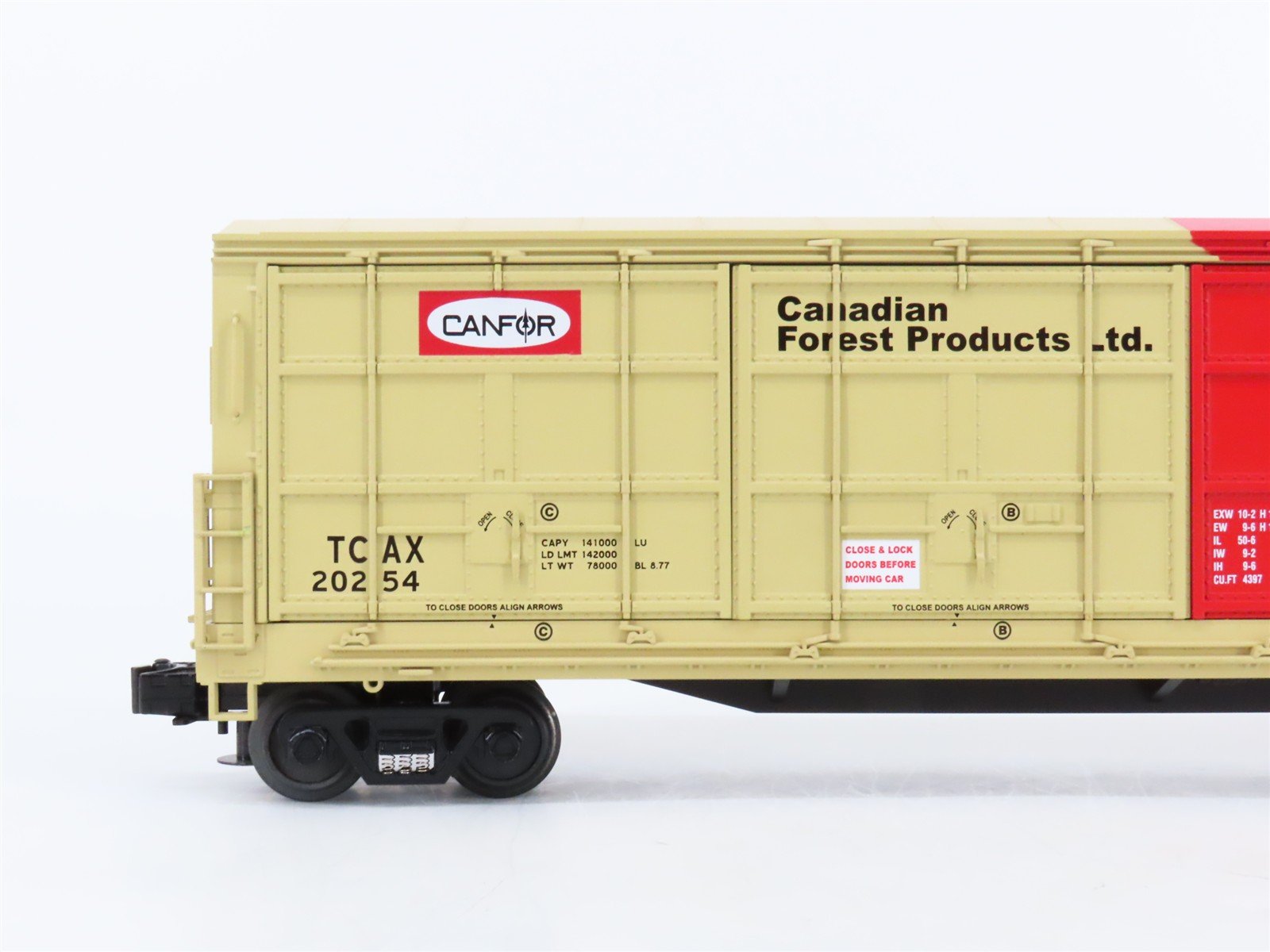 O Gauge 3-Rail MTH 20-93067 TCAX Canfor 55' Thrall All-Door Box Car #20254