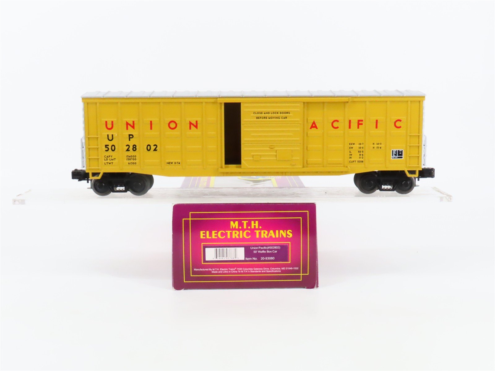 O Gauge 3-Rail MTH 20-93080 UP Union Pacific 50' Waffle Side Box Car #502802