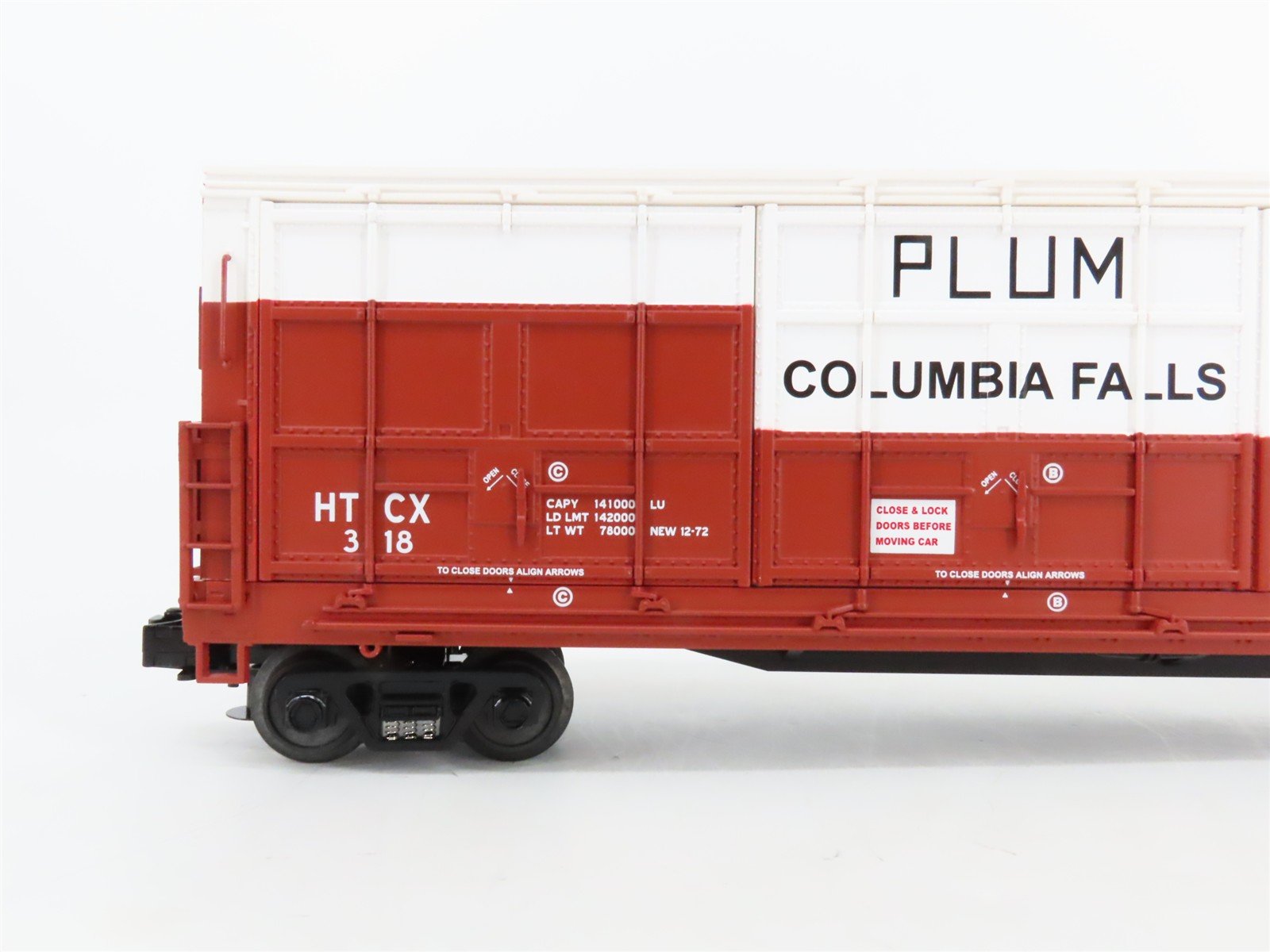 O Gauge 3-Rail MTH 20-93159 HTCX Plum Creek 55' Thrall All-Door Box Car #318