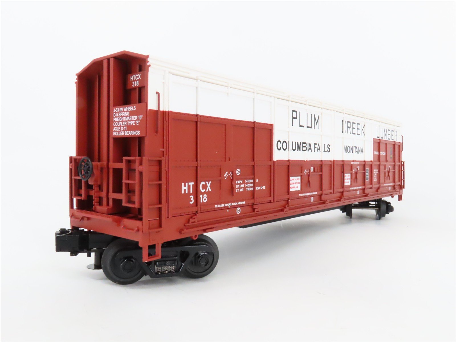 O Gauge 3-Rail MTH 20-93159 HTCX Plum Creek 55' Thrall All-Door Box Car #318