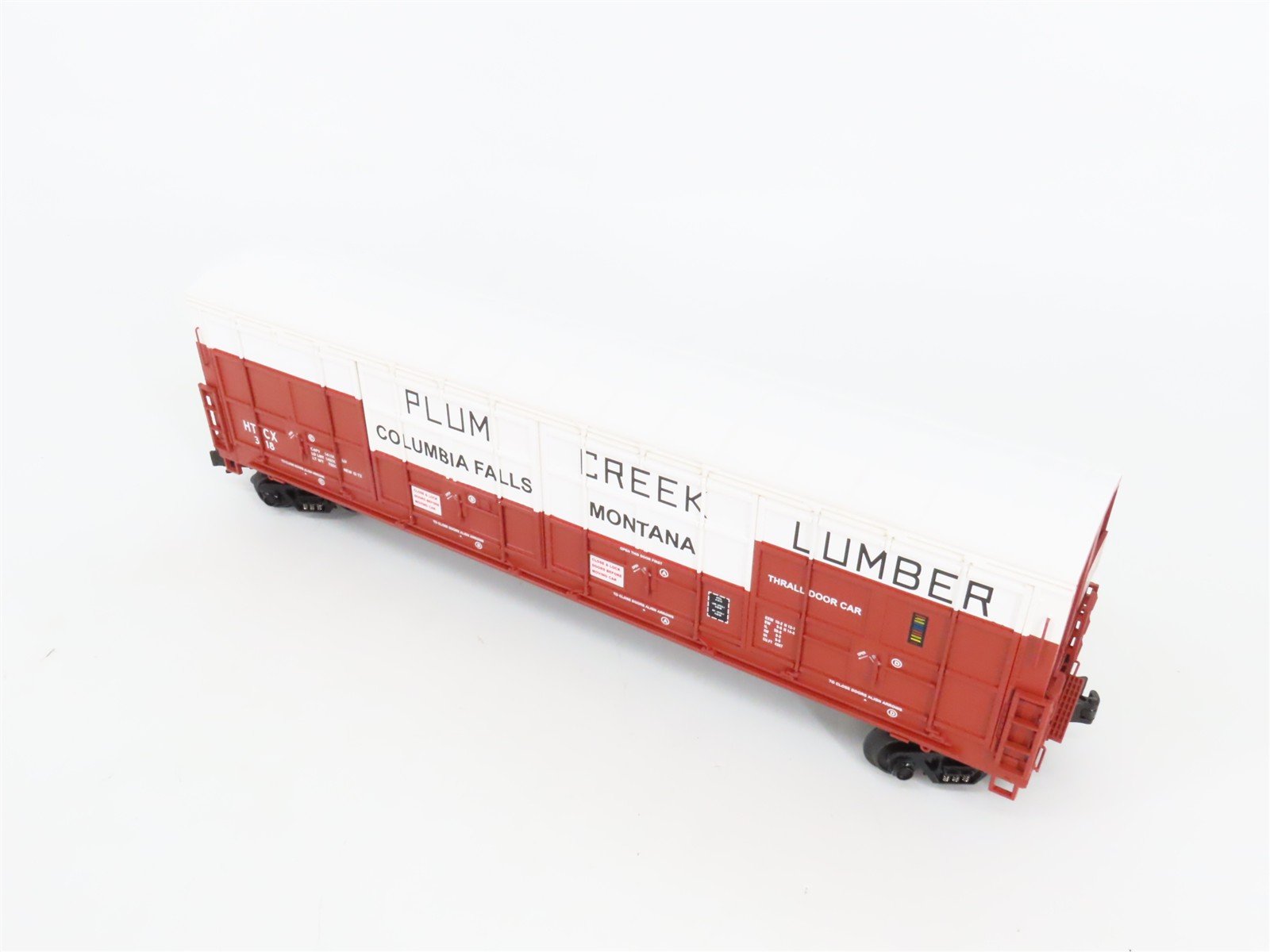 O Gauge 3-Rail MTH 20-93159 HTCX Plum Creek 55' Thrall All-Door Box Car #318