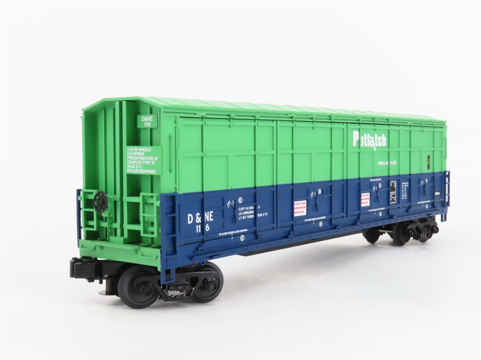 O Gauge 3-Rail MTH 20-93160 D&NE Potlach 55' Thrall All-Door Box Car #116