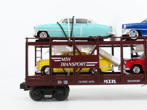 O27 3-Rail MTH RailKing 30-7628 Auto Carrier 4952 w/Ertl '52 Cadillac & '49 Ford