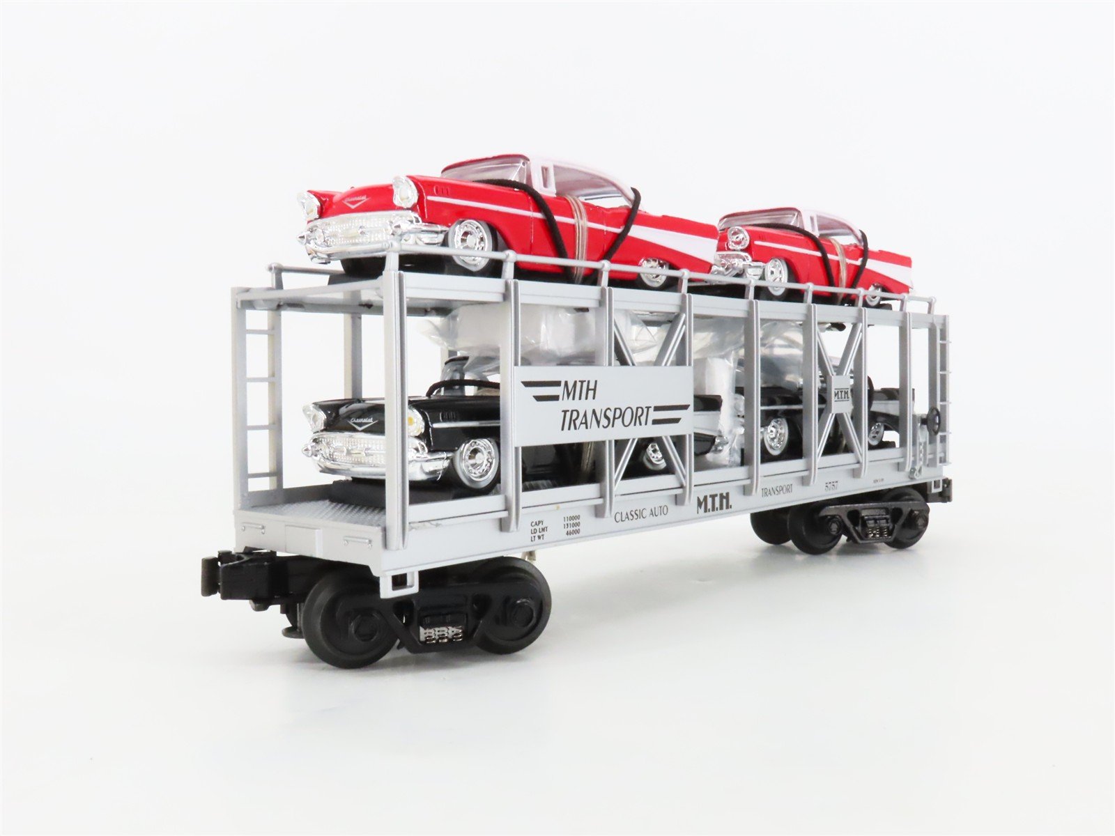 O27 Gauge 3-Rail MTH RailKing 30-7656 Auto Carrier #5757 w/Ertl '57 Chevys
