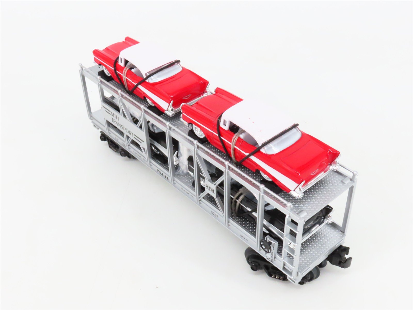O27 Gauge 3-Rail MTH RailKing 30-7656 Auto Carrier #5757 w/Ertl '57 Chevys