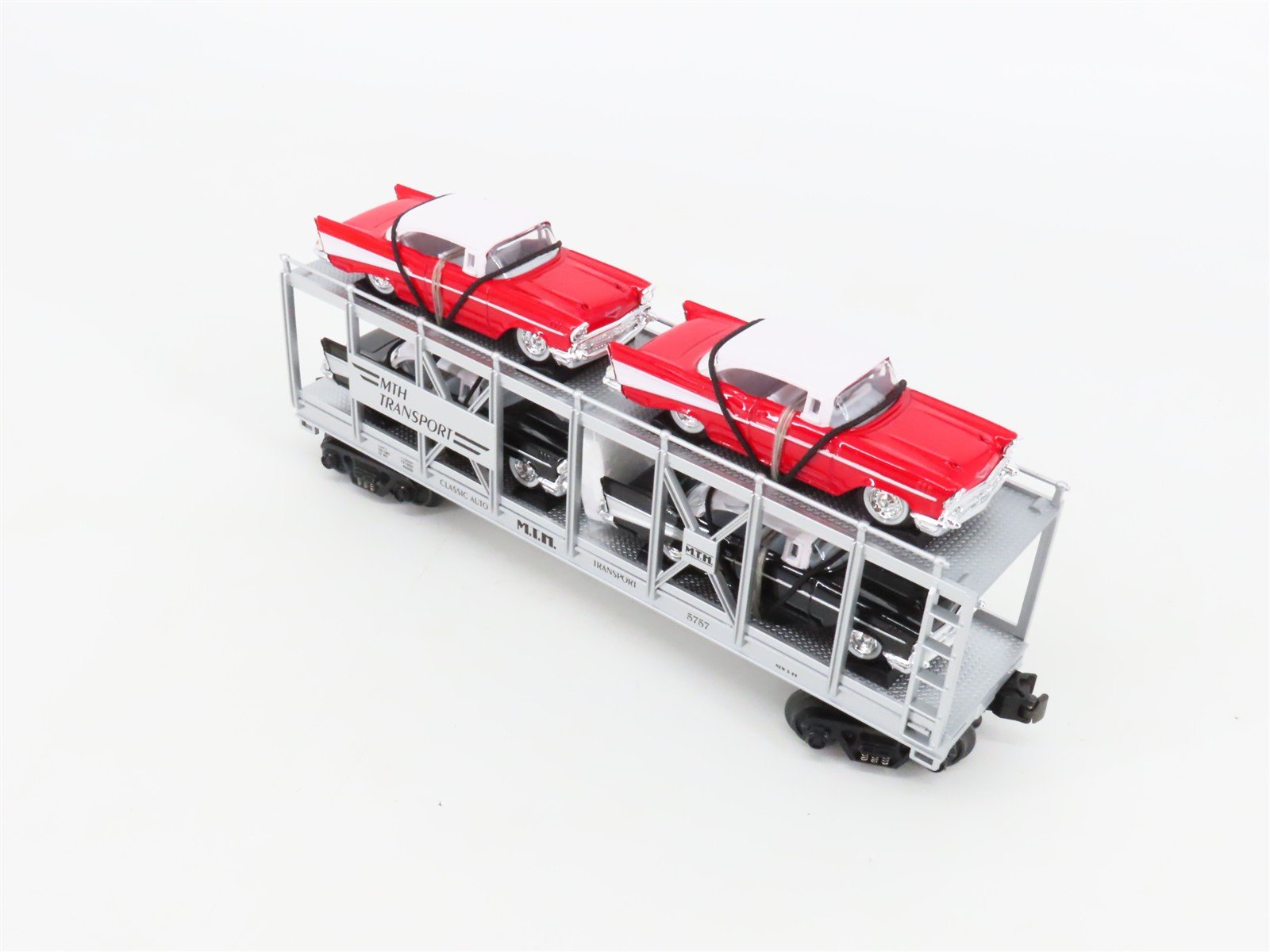 O27 Gauge 3-Rail MTH RailKing 30-7656 Auto Carrier #5757 w/Ertl '57 Chevys