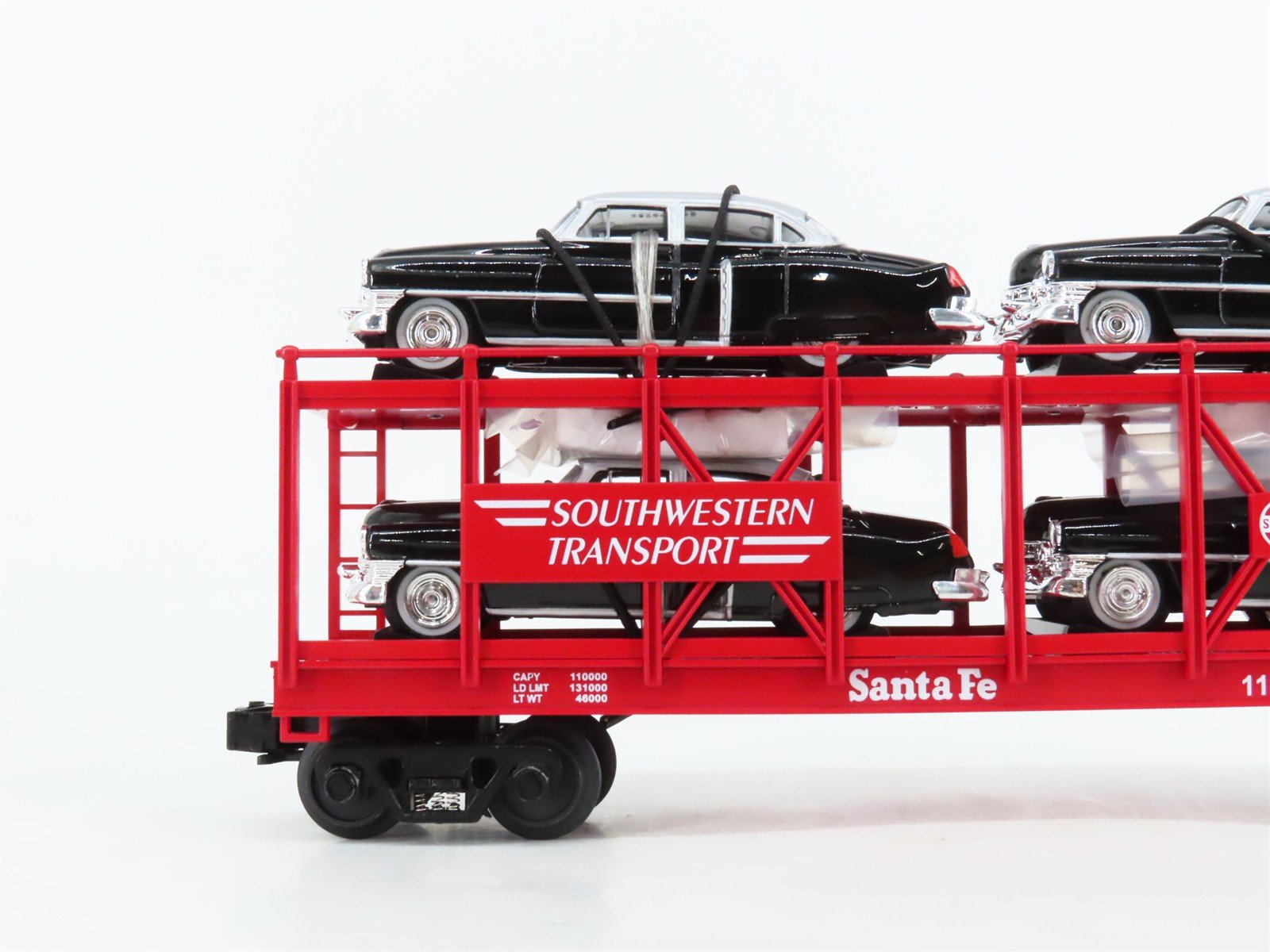 O27 3-Rail MTH RailKing 30-7659 ATSF Auto Carrier #11070 w/ Ertl '52 Cadillacs