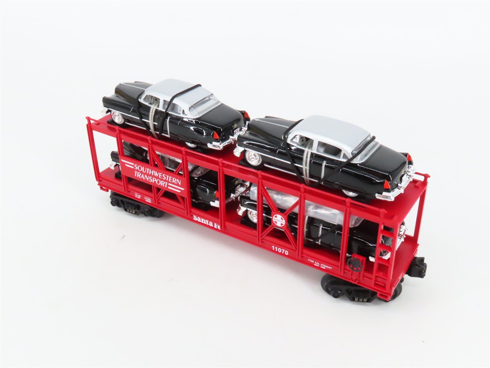 O27 3-Rail MTH RailKing 30-7659 ATSF Auto Carrier #11070 w/ Ertl '52 Cadillacs