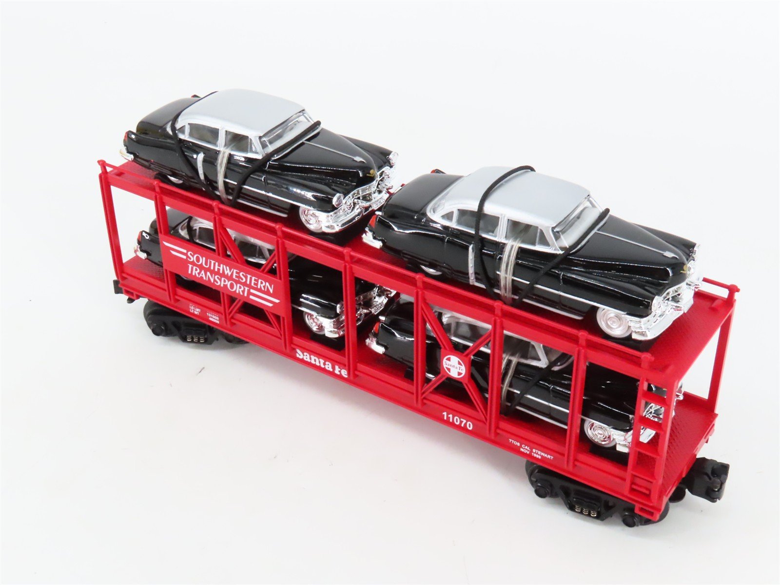 O27 3-Rail MTH RailKing 30-7659 ATSF Auto Carrier #11070 w/ Ertl '52 Cadillacs