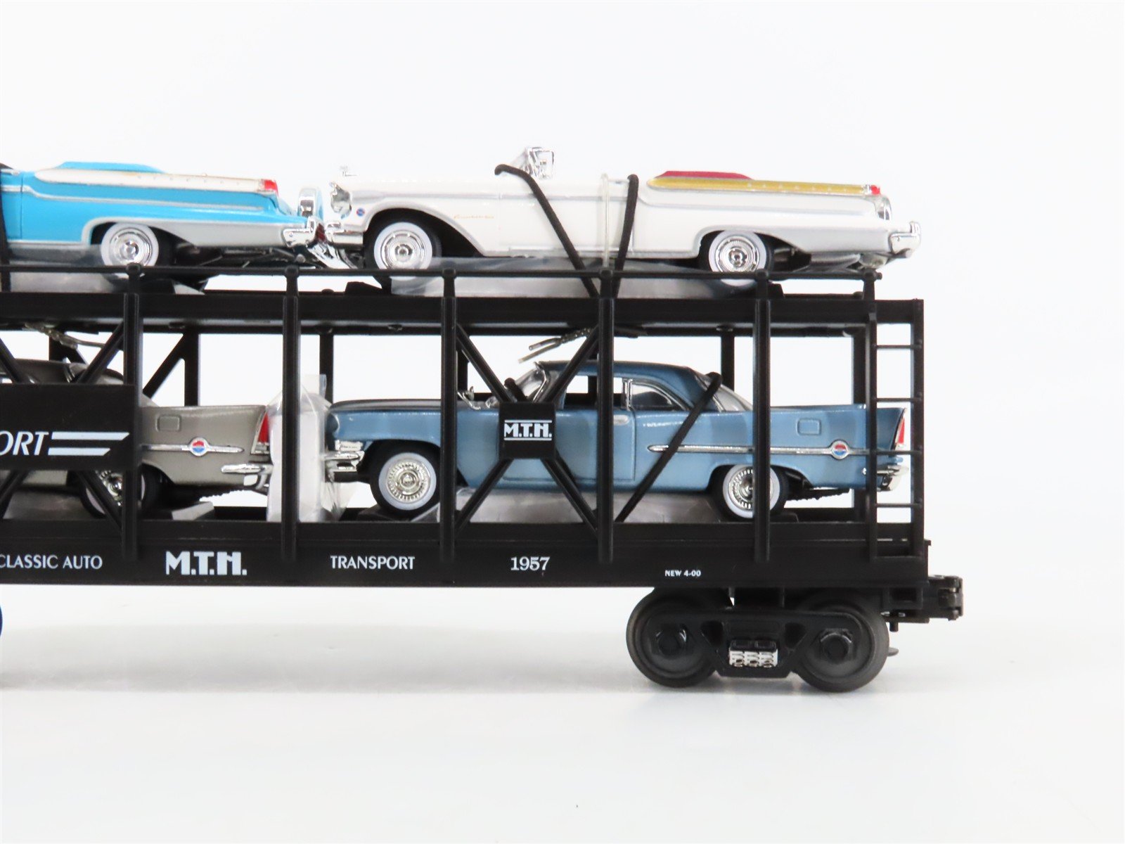 O27 3-Rail MTH RailKing 30-7676 Auto Carrier #1957 w/Ertl '57 Chrysler & Mercury
