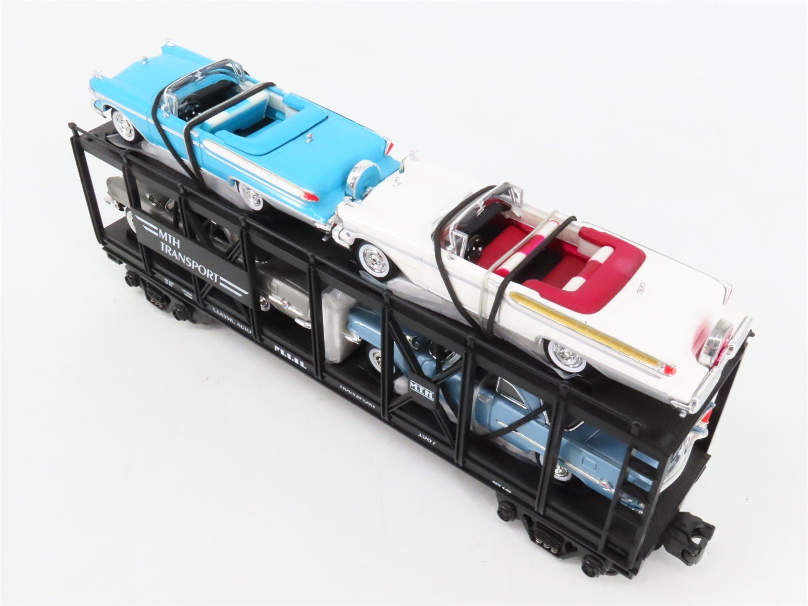 O27 3-Rail MTH RailKing 30-7676 Auto Carrier #1957 w/Ertl '57 Chrysler & Mercury