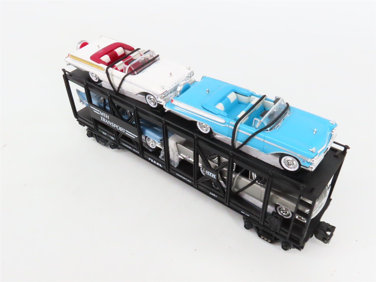 O27 3-Rail MTH RailKing 30-7676 Auto Carrier #1957 w/Ertl '57 Chrysler & Mercury