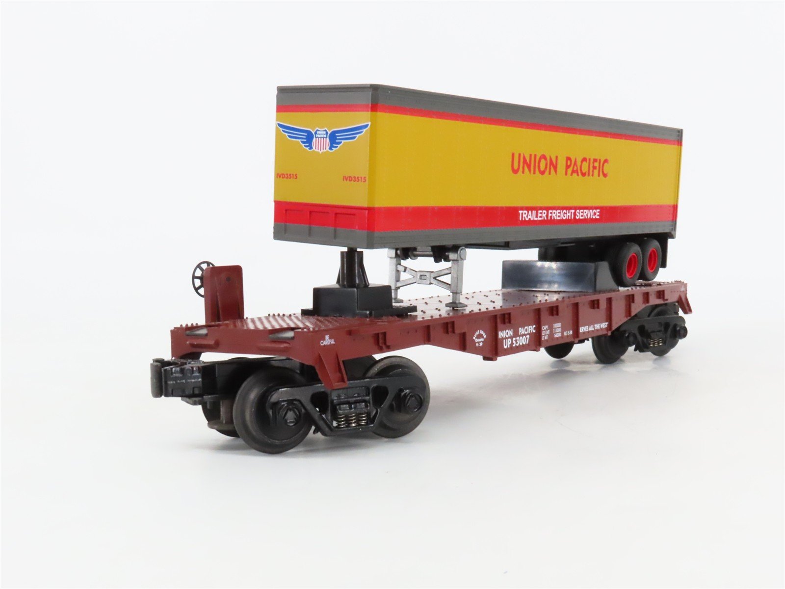 O27 Gauge 3-Rail MTH RailKing 30-7632 UP TOFC Flat Car #53007 w/ Trailer