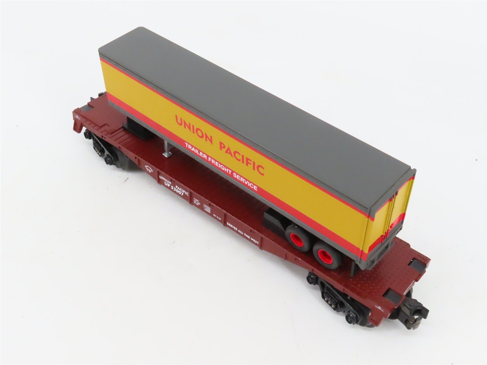 O27 Gauge 3-Rail MTH RailKing 30-7632 UP TOFC Flat Car #53007 w/ Trailer