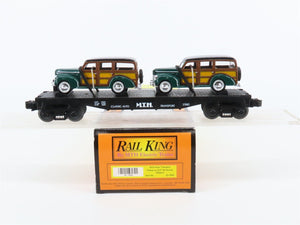 O27 Gauge 3-Rail MTH RailKing 30-7662 Flat Car #1940 w/ Ertl '40 Woody Wagons