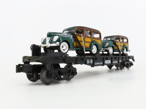 O27 Gauge 3-Rail MTH RailKing 30-7662 Flat Car #1940 w/ Ertl '40 Woody Wagons