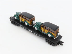 O27 Gauge 3-Rail MTH RailKing 30-7662 Flat Car #1940 w/ Ertl '40 Woody Wagons