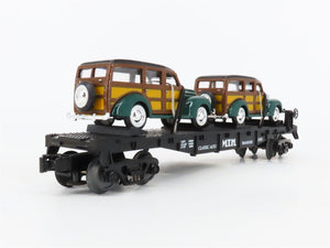 O27 Gauge 3-Rail MTH RailKing 30-7662 Flat Car #1940 w/ Ertl '40 Woody Wagons