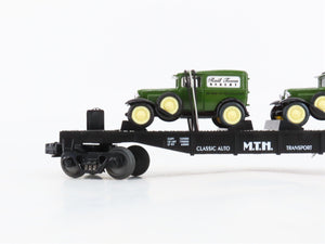 O27 Gauge 3-Rail MTH RailKing 30-7671 Flat Car #1930 w/ Ertl '30 Panel Vans