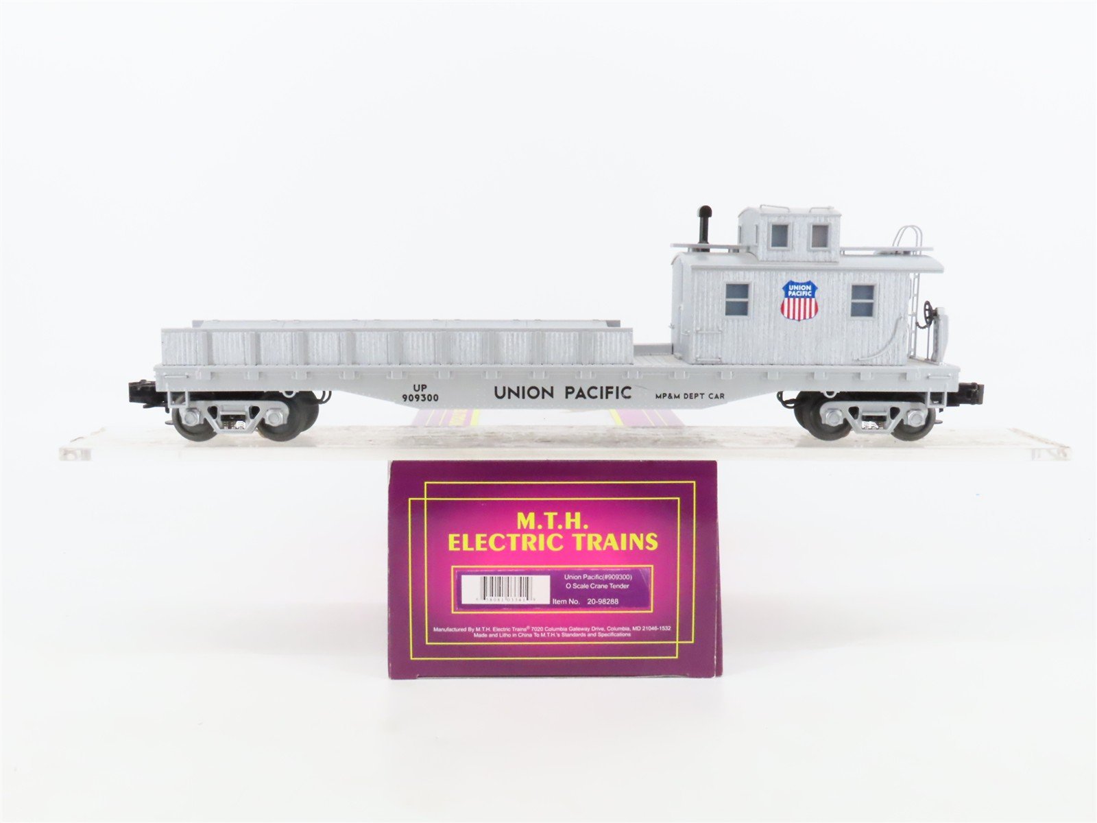 O Gauge 3-Rail MTH 20-98288 UP Union Pacific Crane Boom Tender Car #909300