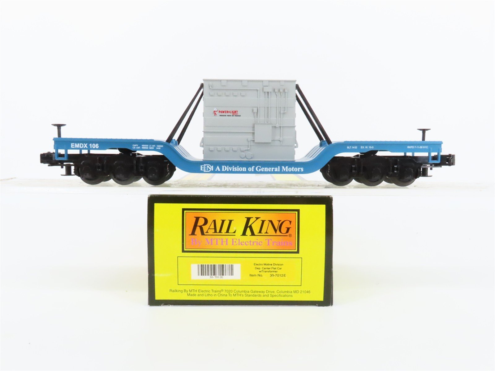 O27 3-Rail MTH RailKing 30-7012E EMDX Depressed Center Flat Car #106 w/ Load