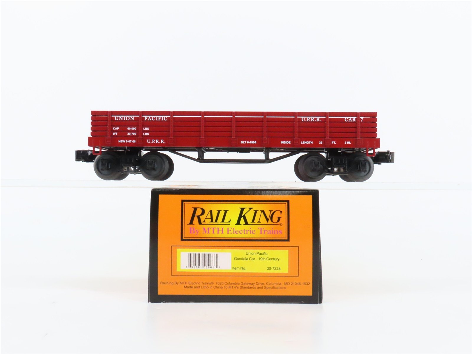 O27 Gauge 3-Rail MTH RailKing 30-7228 UP Union Pacific 19th Century Gondola #7