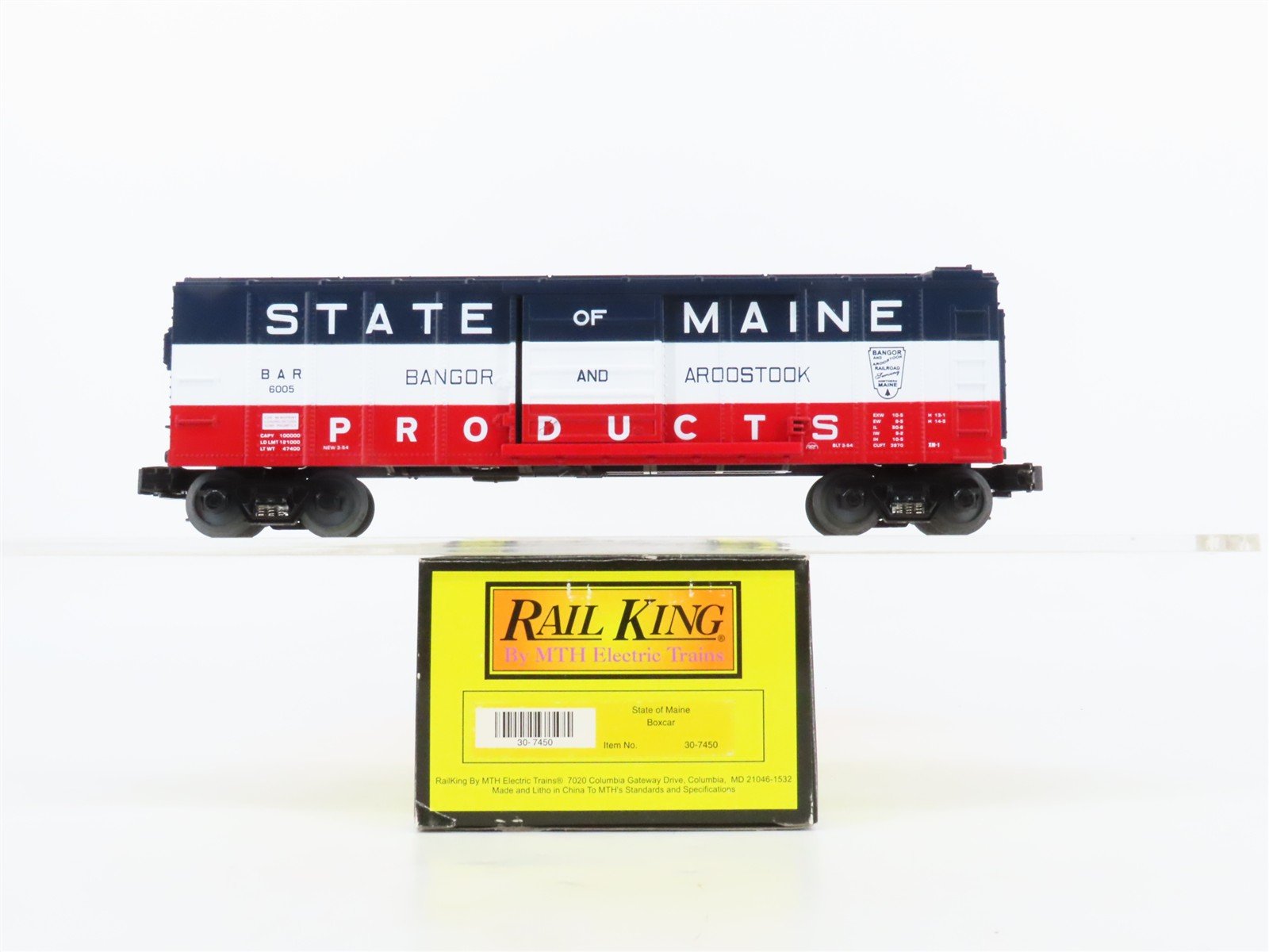 O27 Gauge 3-Rail MTH RailKing 30-7450 BAR State of Maine Box Car #6005