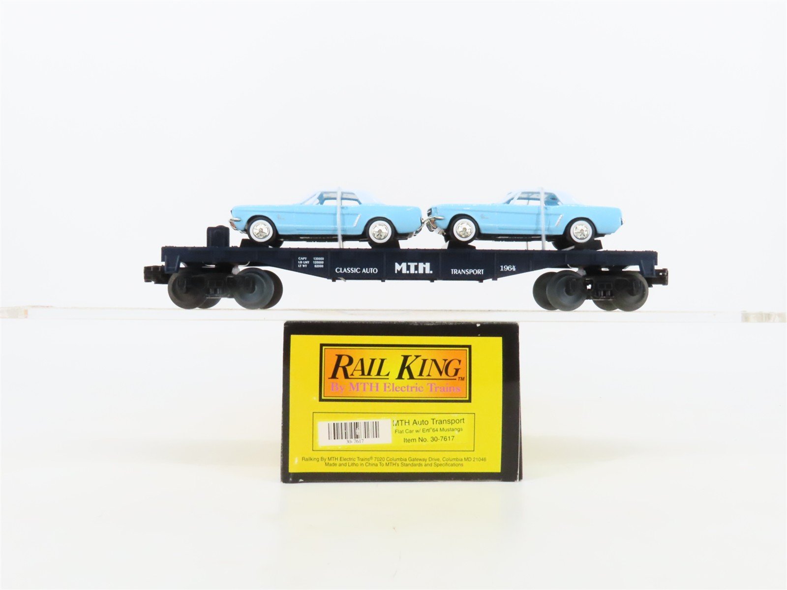 O27 Gauge 3-Rail MTH RailKing 30-7617 Flat Car #1957 w/ Ertl '64 Mustangs