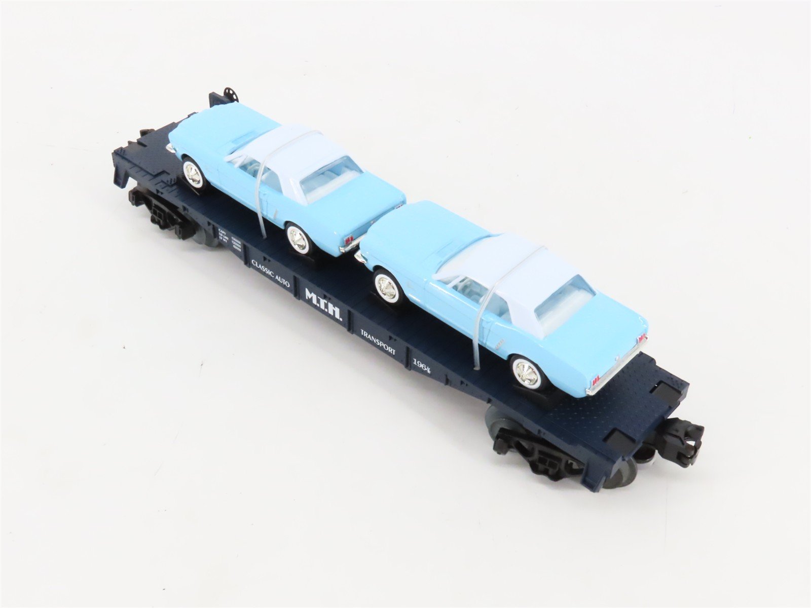 O27 Gauge 3-Rail MTH RailKing 30-7617 Flat Car #1957 w/ Ertl '64 Mustangs