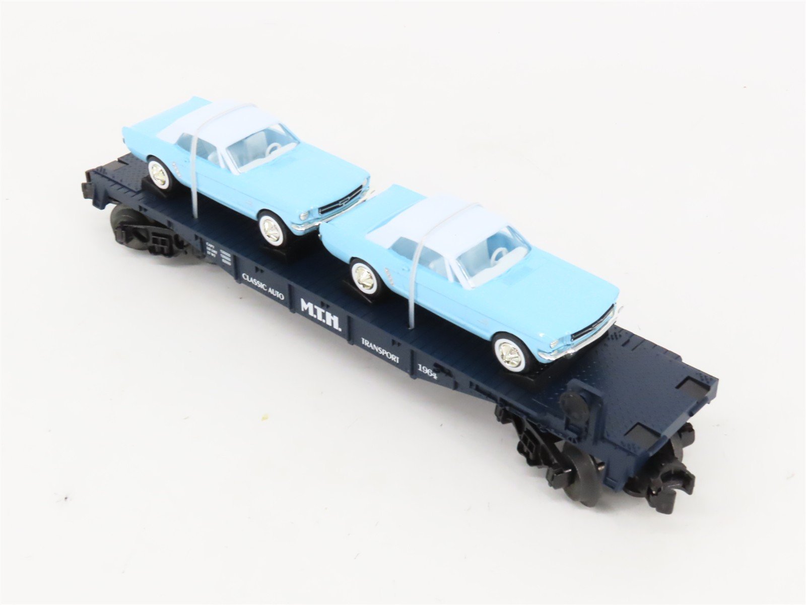 O27 Gauge 3-Rail MTH RailKing 30-7617 Flat Car #1957 w/ Ertl '64 Mustangs