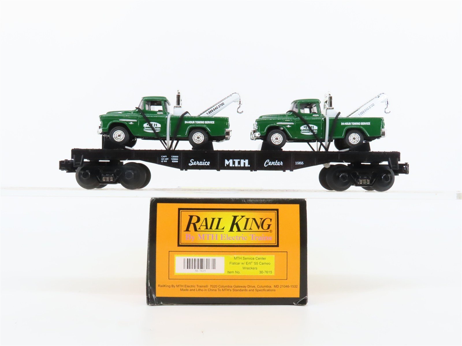 O27 3-Rail MTH RailKing 30-7615 Service Center Flat Car 1955 w/Ertl '55 Wreckers