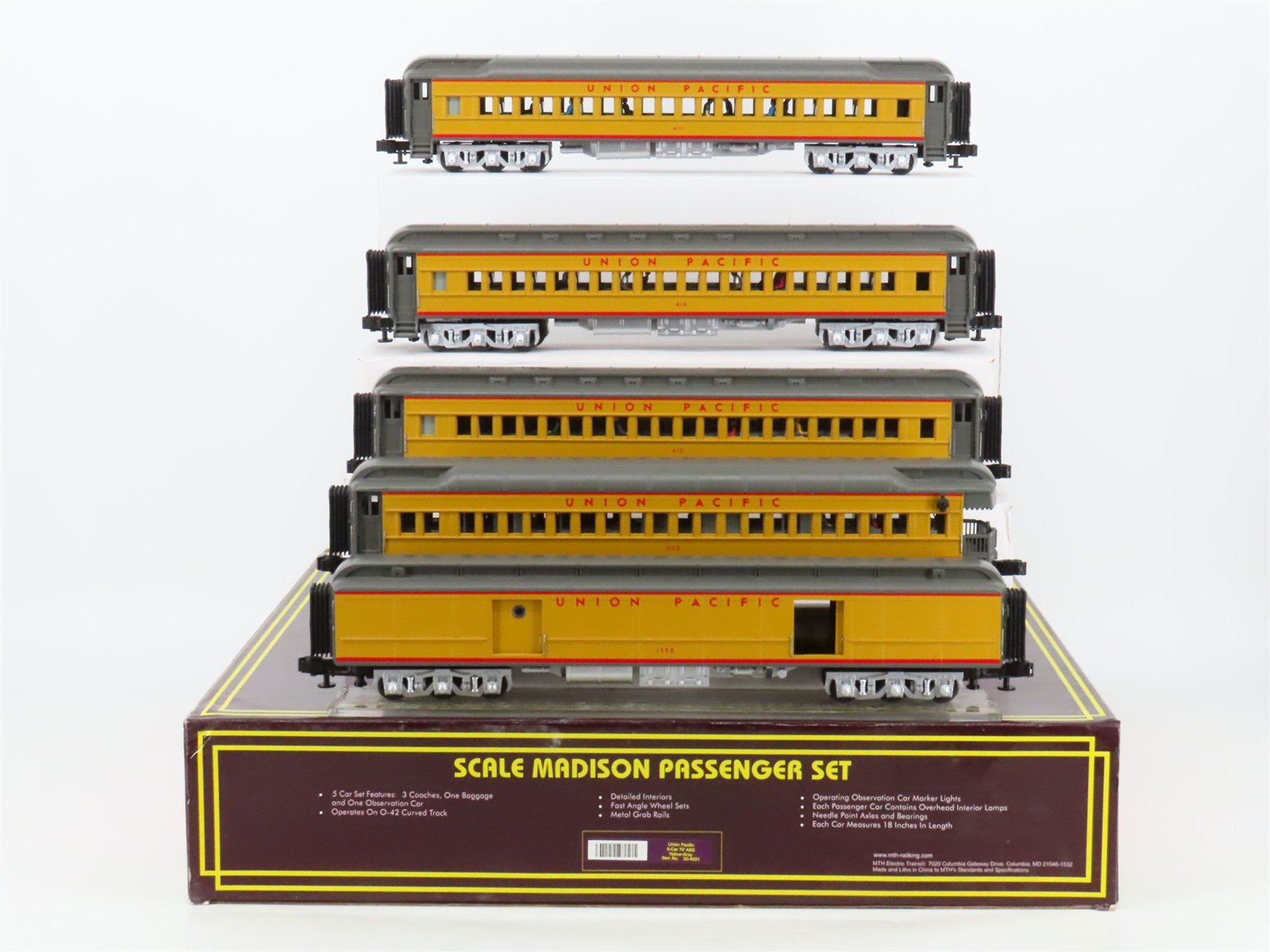 O 3-Rail MTH 20-4031 UP Union Pacific 70' Madison Passenger 5-Car Set w/Lights
